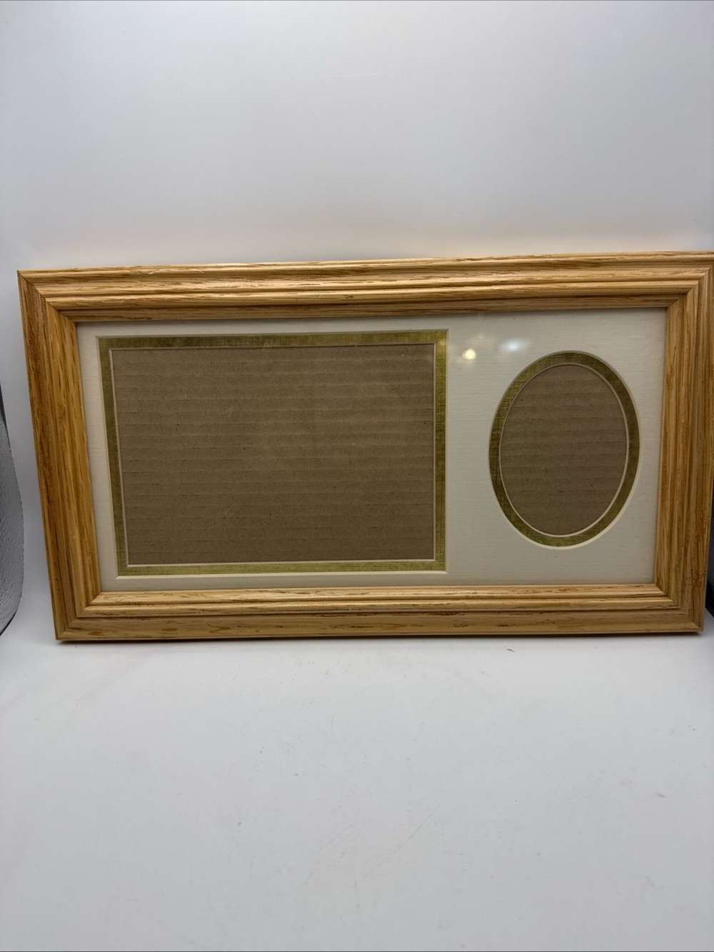 Vintage Grandmacore Brown Wood 8X13" Frame w/2 Photo Oval & Rectangle Mat